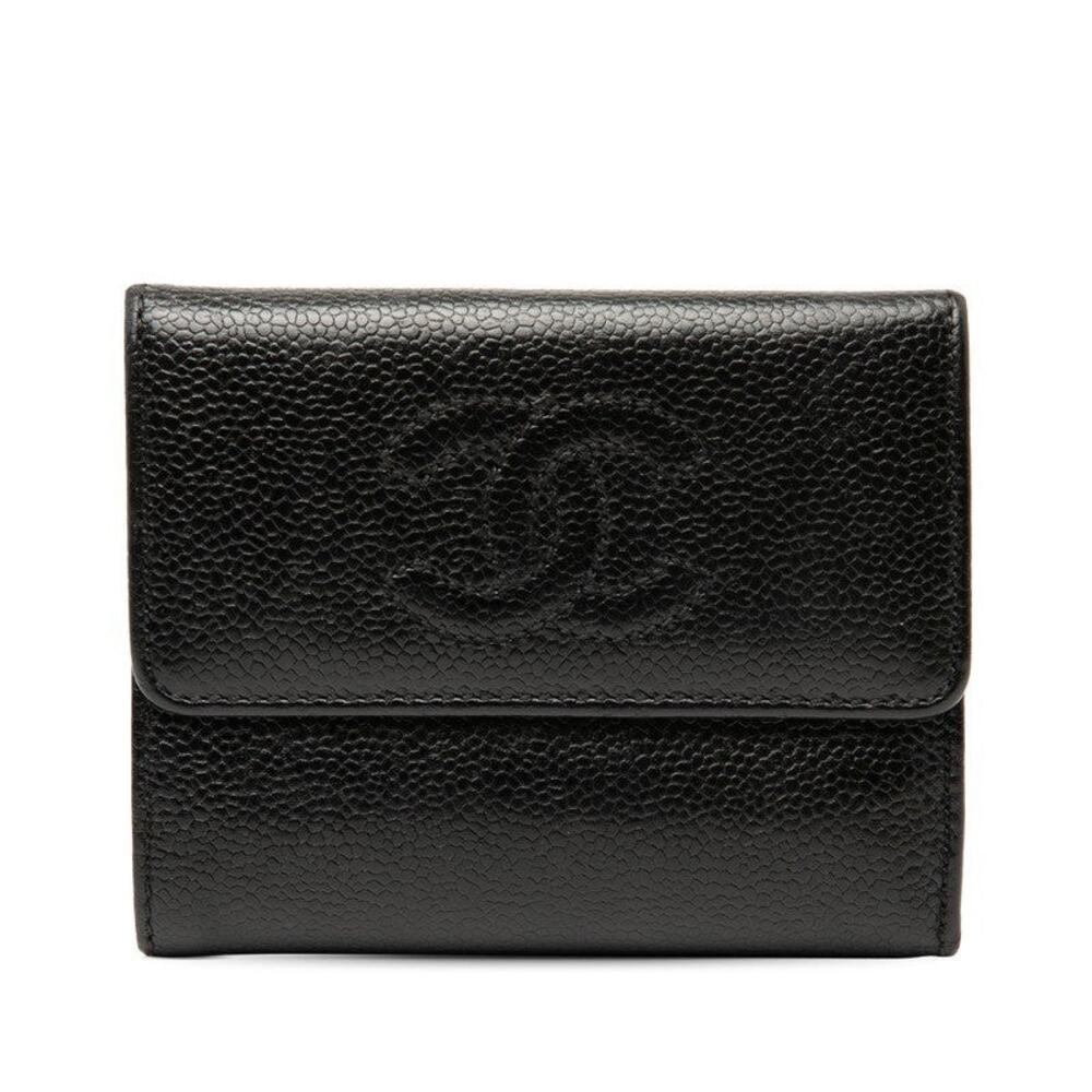 Chanel CC Logo Trifold Wallet Caviar Black